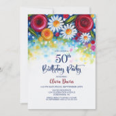 Colorful Floral 50th Birthday Party 招待状 (正面)