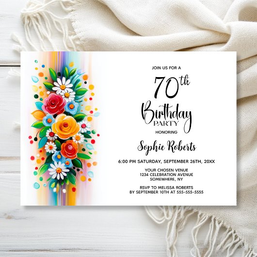 Colorful Floral 70th Birthday Party 招待状