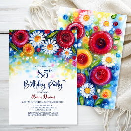 Colorful Floral 85th Birthday Party 招待状