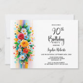 Colorful Floral 90th Birthday Party 招待状 (正面)