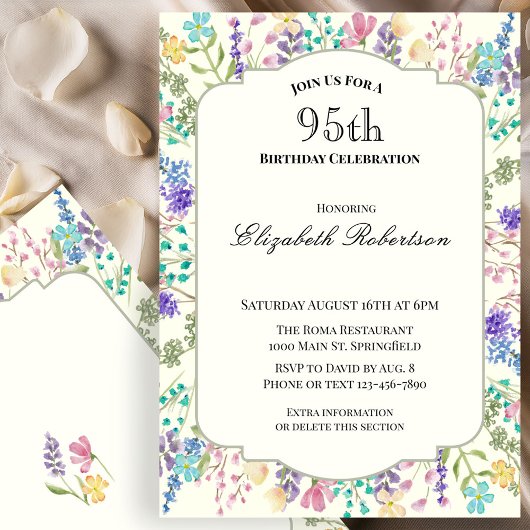 Colorful Floral 95th Birthday Invitation 招待状