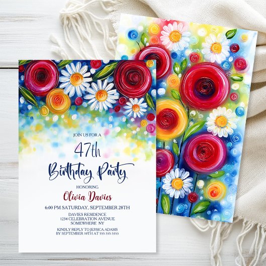 Colorful Floral Any Age Birthday Party 招待状