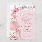 Colorful Floral April Umbrella Baby Shower Invitat 招待状 (正面)