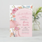 Colorful Floral April Umbrella Baby Shower Invitat 招待状 (スタンド正面)
