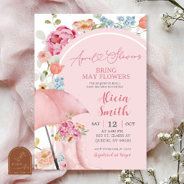 Colorful Floral April Umbrella Baby Shower Invitat 招待状
