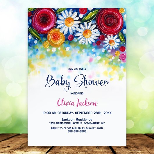 Colorful Floral Baby Shower 招待状
