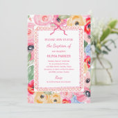 Colorful Floral Baptism | Whimsical Frame and Bow 招待状 (スタンド正面)