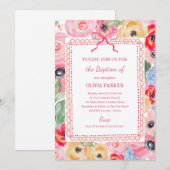 Colorful Floral Baptism | Whimsical Frame and Bow 招待状 (正面/裏面)