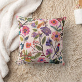 Colorful Floral & Bird Pattern Pillow Nature base クッション (ブランケット)