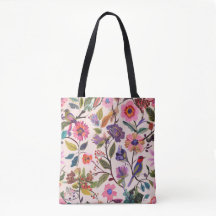 Colorful Floral & Bird Pattern Tote Bag |Artistic 