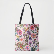 Colorful Floral & Bird Pattern Tote Bag |Artistic 