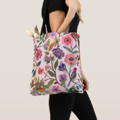 Colorful Floral & Bird Pattern Tote Bag |Artistic  トートバッグ (クローズアップ)