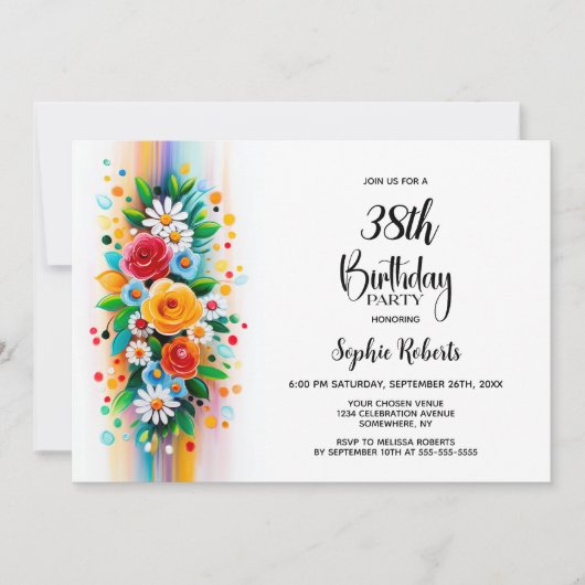 Colorful Floral Birthday Party 招待状 (正面)