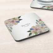 Colorful Floral Blue Butterfly Green Wedding Party コースター (左側)