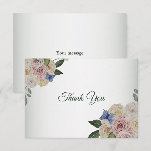 Colorful Floral Blue Butterfly Green Wedding Party サンキューカード (正面/裏面)