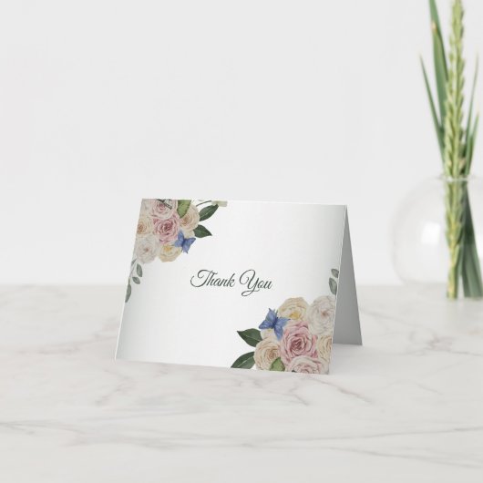 Colorful Floral Blue Butterfly Green Wedding Party サンキューカード (正面)