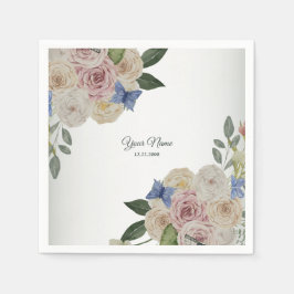 Colorful Floral Blue Butterfly Green Wedding Party スタンダードカクテルナプキン