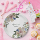 Colorful Floral Blue Butterfly Green Wedding Party ペーパープレート (パーティー)