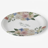 Colorful Floral Blue Butterfly Green Wedding Party ペーパープレート (アングル)