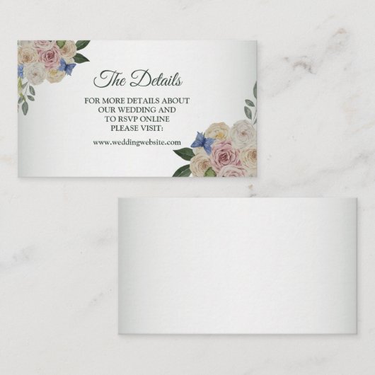 Colorful Floral Blue Butterfly Wedding Detail エンクロージャーカード (正面/裏面)