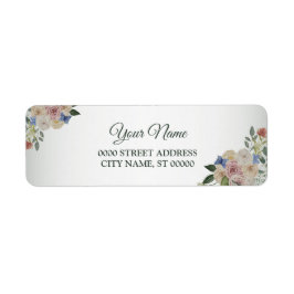 Colorful Floral Blue Wedding Party Return Address ラベル