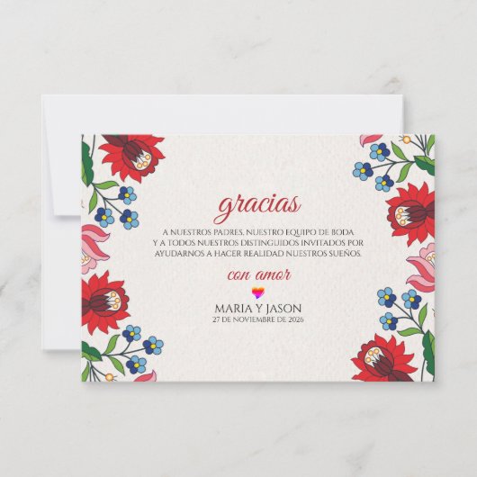 Colorful Floral Botanical Modern Spanish Wedding サンキューカード (正面)