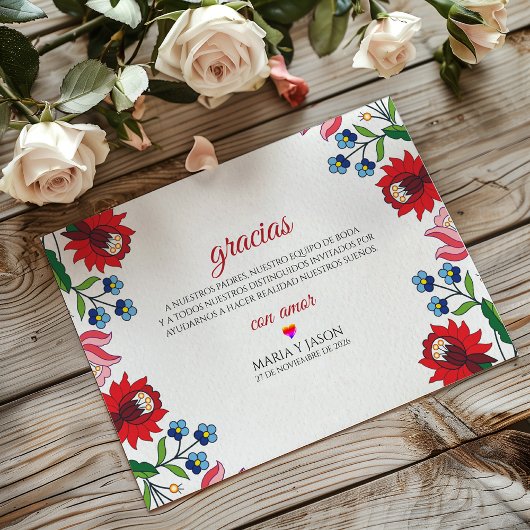 Colorful Floral Botanical Modern Spanish Wedding サンキューカード