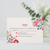 Colorful Floral Botanical Modern Spanish Wedding 出欠カード (スタンド正面)