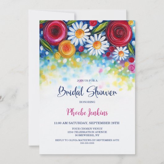 Colorful Floral Bridal Shower 招待状 (正面)