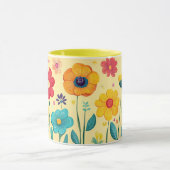 Colorful Floral, Bright Pattern Vibrant Folk Flowe マグカップ (中央)