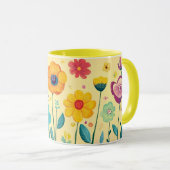 Colorful Floral, Bright Pattern Vibrant Folk Flowe マグカップ (正面右)
