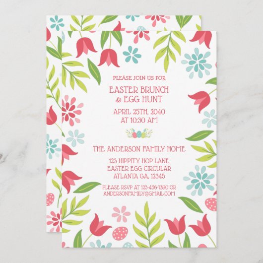 Colorful Floral Easter Brunch Hunt 招待状 (正面/裏面)