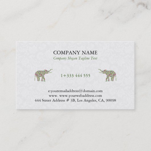 Colorful Floral Elephant Illustration 名刺 (裏面)