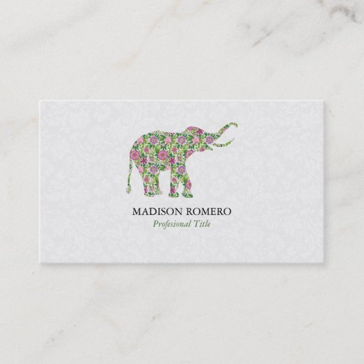 Colorful Floral Elephant Illustration 名刺 (正面)