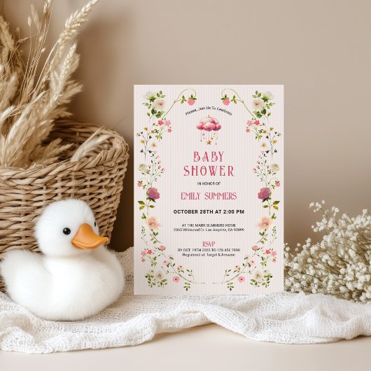 Colorful Floral Frame Baby Shower Invitation セーブザデート