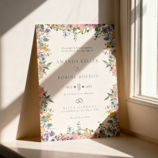 Colorful Floral Frame Wedding 招待状