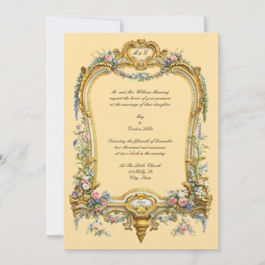 Colorful Floral Fruit Baroque Rococo Frame Wedding 招待状 (正面)