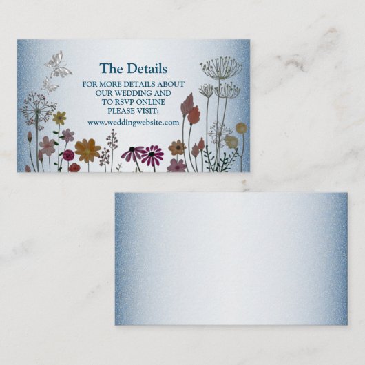 Colorful Floral Garden Blue Glitter Wedding Detail エンクロージャーカード (正面/裏面)