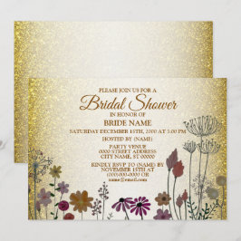 Colorful Floral Garden Gold Glitter Bridal Shower 招待状