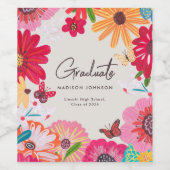 Colorful Floral Garden Graduation Celebration ワインラベル (シングルラベル)