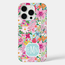 Colorful Floral Garden Monogrammed iPhone 16 Proケース