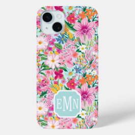 Colorful Floral Garden Monogrammed iPhone 15 Miniケース