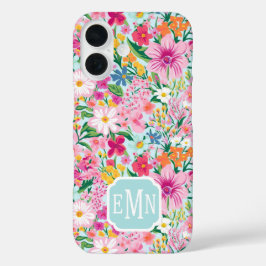 Colorful Floral Garden Monogrammed iPhone 16ケース
