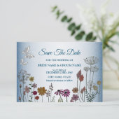 Colorful Floral Garden Shiny Blue Glitter Wedding セーブザデート (スタンド正面)