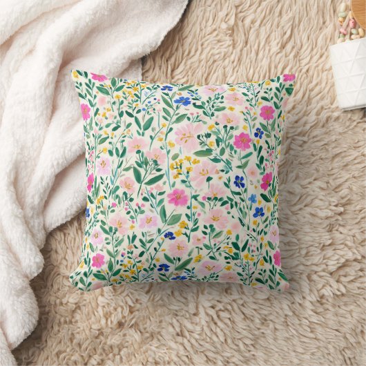 Colorful Floral Garden Throw Pillow クッション (ブランケット)