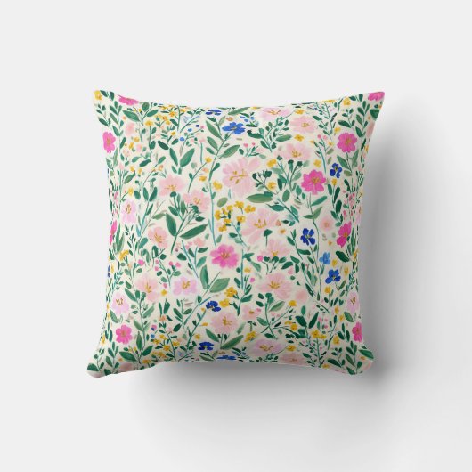 Colorful Floral Garden Throw Pillow クッション (裏面)