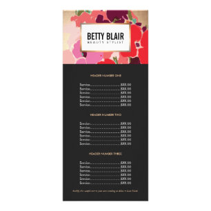 Colorful Floral Gold Elegant  Beauty Price List ラックカード