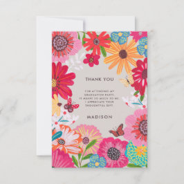 Colorful Floral Graduation Thank You Card 招待状