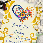 Colorful Floral Heart Baroque Mexican Wedding セーブザデート