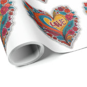 Colorful Floral Heart Love  | Romantic Design ラッピングペーパー (ロールコーナー)